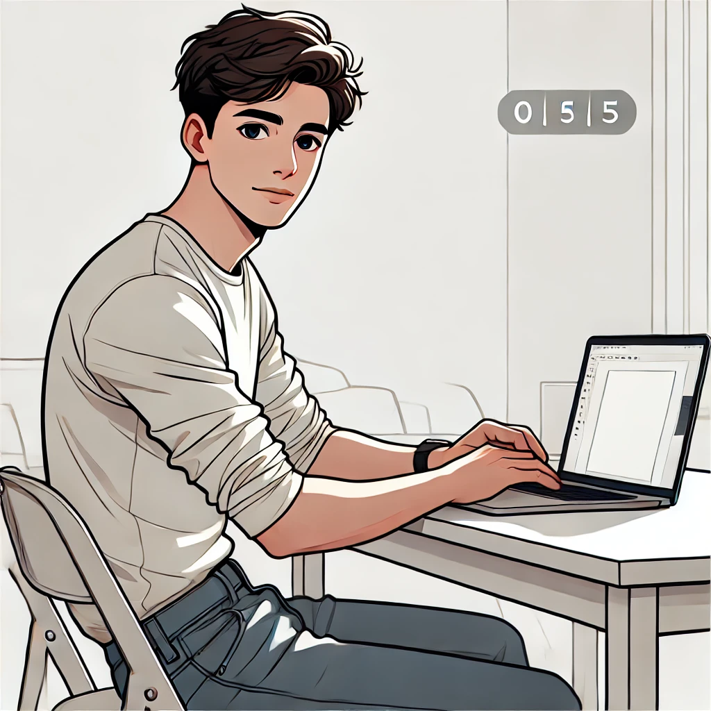 ilustarcja chłopak przy laptopie