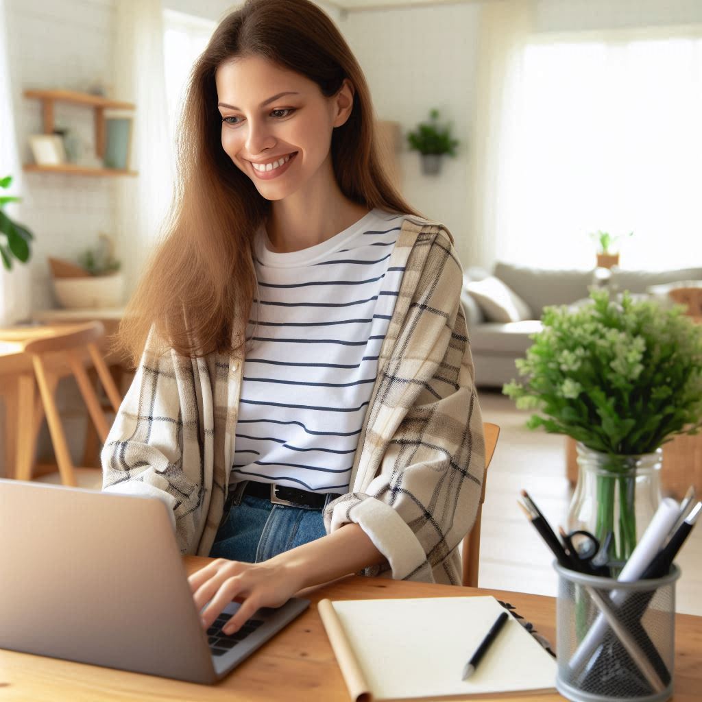 praca zdalna, kobieta przy laptopie