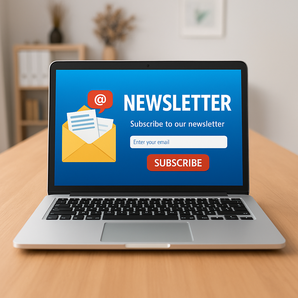 grafika przedstawiająca laptopp z napisem newsletter