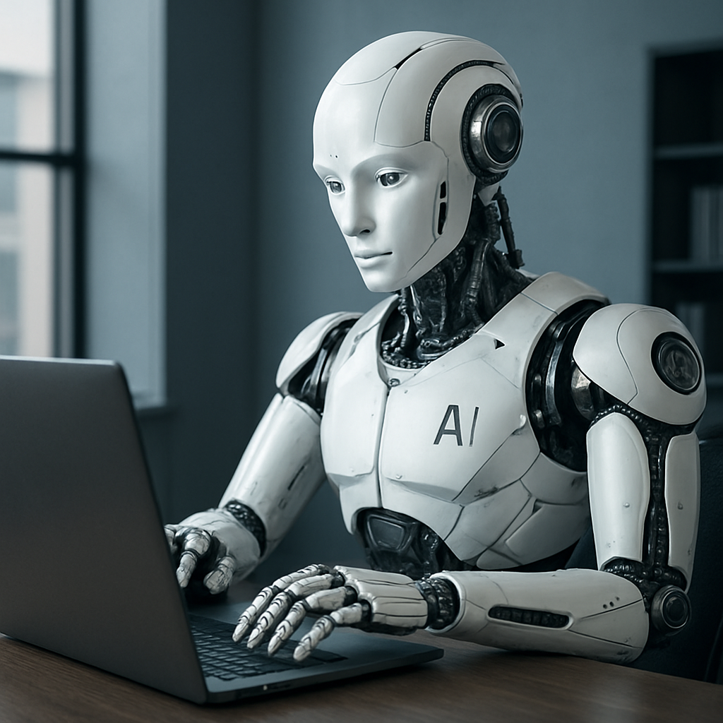 robot ai przy komputerze