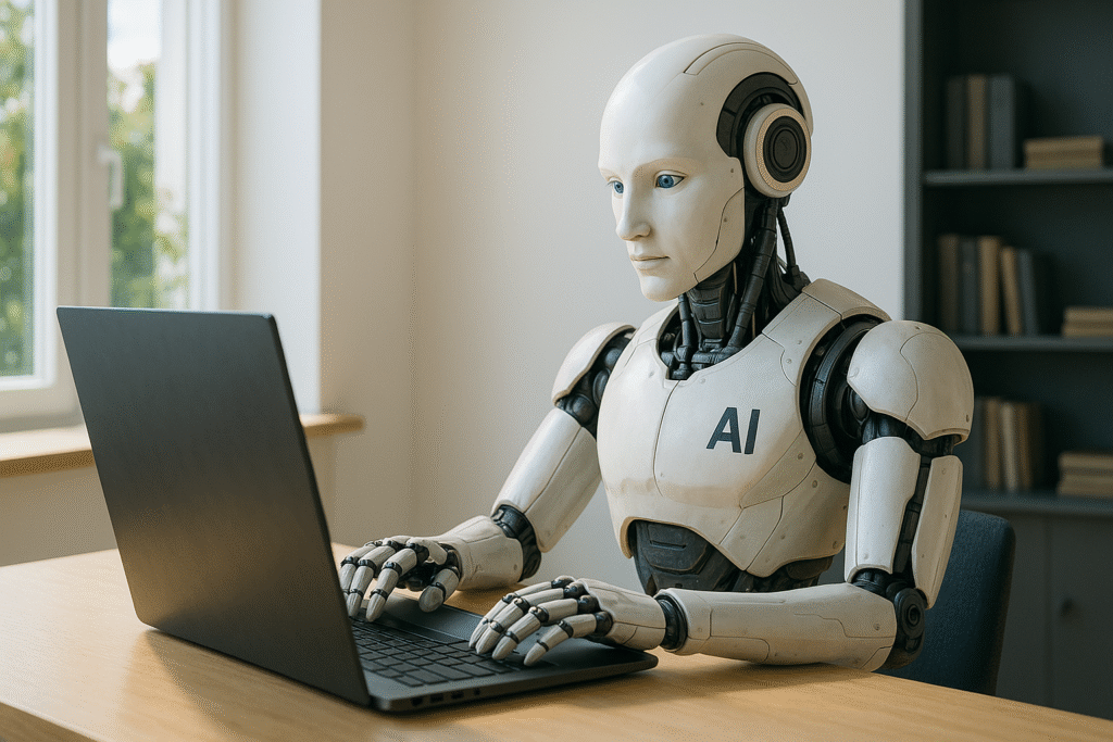 robot ai przy komputerze