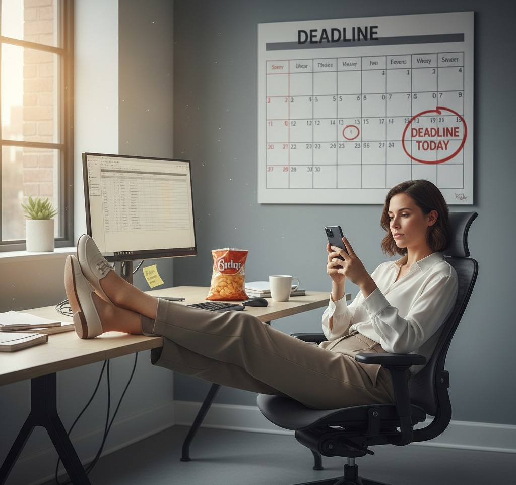 kobieta prokrastynująca w pracy